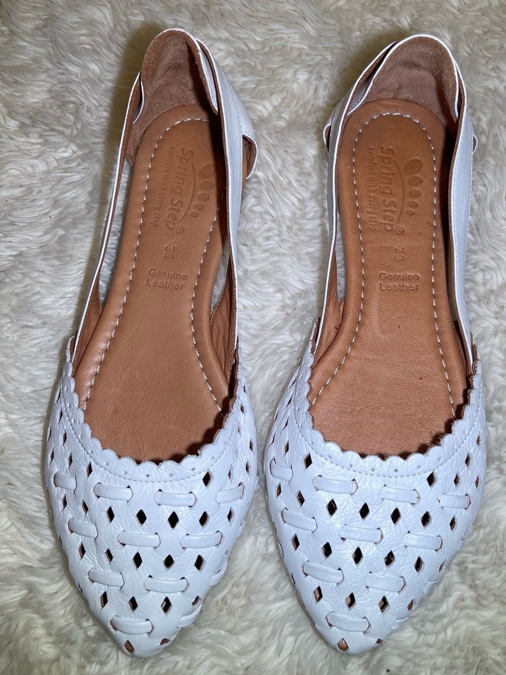 Spring step Delores Women's White Cutout Slingback Flats shoes 8